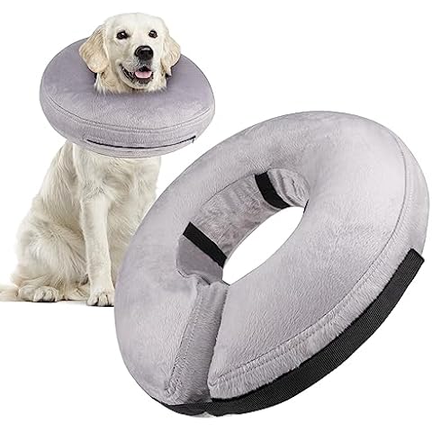 MICOOYO Inflatable Collar for Cats Dogs, Protective Dog Donut Cone Collar After Surgery, Adjustable Dog Recovery Collar, Elizabethan Collar for Dogs Cats (Grey, XL) Cover