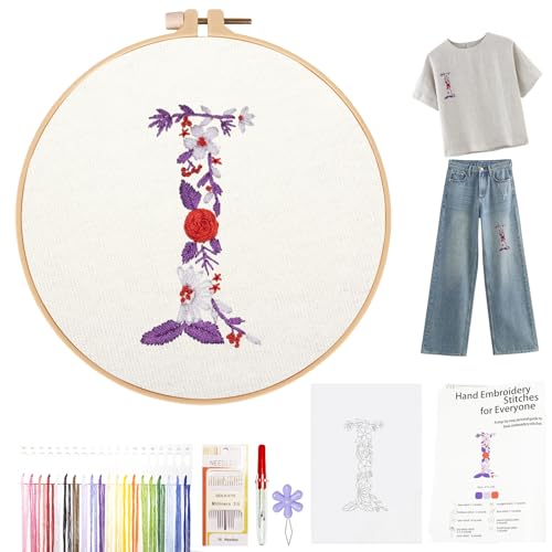 Image of Topapfo Alphabet Letter I Stick and Stitch Embroidery Stabilizers for Clothes, Beginners Embroidery Pattern for Clothing Jeans T-Shirts Crafts