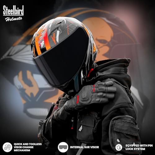 Image of Steelbird SBA-20 Strange ISI Certified Flip-Up Graphic Helmet for Men and Women with Inner Silver Sun Shield