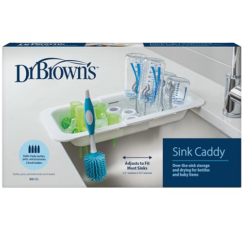 Image of Dr. Brown's Sink Caddy for Baby Bottles and Parts with Two Brush Holders, Over The Sink Kitchen Storage, Drying Rack, and Organizer, BPA-Free