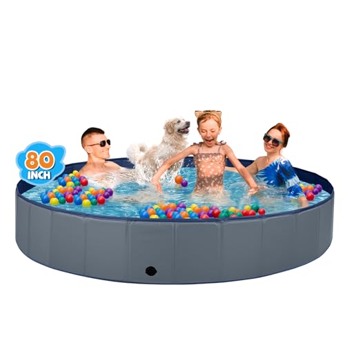 Image of Jecoo Dog Pool for Large Dogs Kiddie Pool Hard Plastic Foldable Dog Bathing Tub Portable Outside Kids Swimming for Pets and Dogs Outdoor Backyard