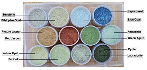 World Of Wood: Natural Gemstone Dust Powder -Set of 12, Handmade, 950 Ct. Used in Healing, Mineral Art, Candle Making, Resin Art, Jewelry Making