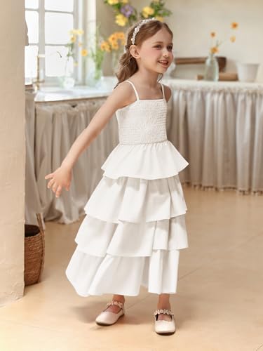 MCieloLuna Girls Dresses 2025 Summer Flower Girl Wedding Guest Dress Tiered Square Neck Holiday Dance Party Gown4