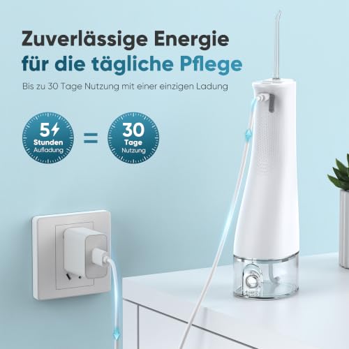 Image of Cordless Water Flosser for Teeth, U-Shaped Tip, 350ml Tank, White