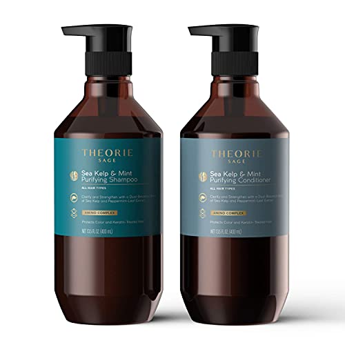 Theorie Sea Kelp And Mint Purifying Conditioner - Clarify & Strengthen - Suited For All Hair Types - Protects Color & Keratin Treated Hair, Pump Bottle 400Ml #TOP4