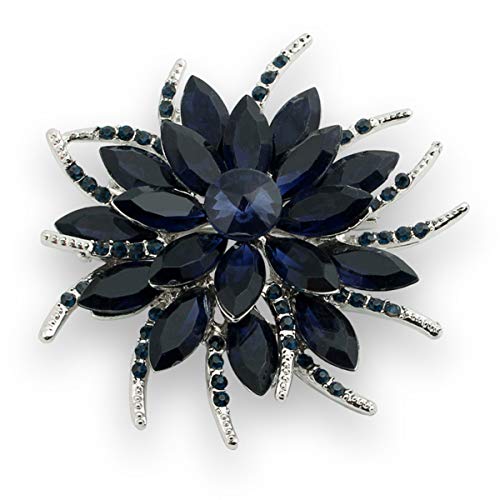 seven wolves Fashion Brooches for Women with Crystal, Big Flowers Brooch Pins, Dress Decorative Pin Scarf Pin Sweater Pin Dark Blue A