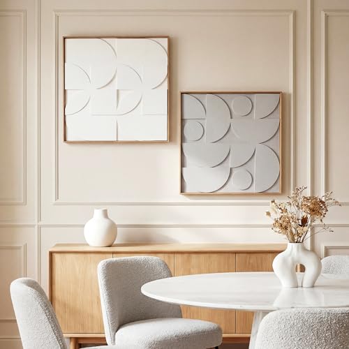 HOMCOM Lot de 2 tableaux abstraits 3D, décoration murale en bois géométrique, suspendu décor...