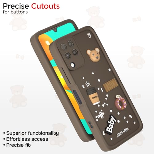 Image of Outlouders Back Cover for Samsung Galaxy M32 4G / M32 Prime / F22 4G | 3D Cartoon Cute Fun Bear | Silicone Full Body Protection Bumper Case (Brown)