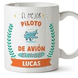 MUGFFINS Tazas Personalizadas para PILOTO DE AVIÓN hombre - En Español - Mejor del mundo - Con dibujo - 11 oz / 330 ml - Regalo Personalizable original y divertido