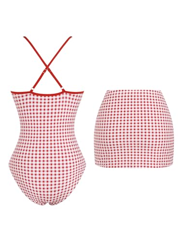Image of ZAFUL Women's One Piece Swimsuit with Skirt V Neck Colorblock Bathing Suit | Front Cut Out Swimsuit Criss Cross One Piece Bathing Suit