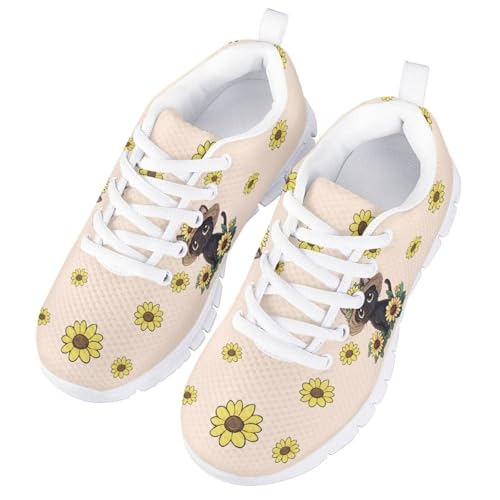 Yzaoxia Black Cat Sneakers for Girls Size 5 Sunflower Mesh Tennis Shoes Athletic Running Shoes for Kids Walking Sneaker Lace Up Trainers Non Slip Footwear Yellow2