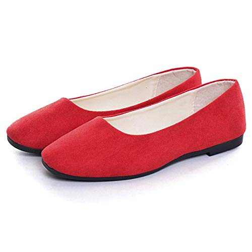 Sailing Lu Square Toe Shoes Women Solid Ballet Flats Comfort Solid Flat Shoes For Work Slip On Moccasins Red Size 9.5 #TOP1