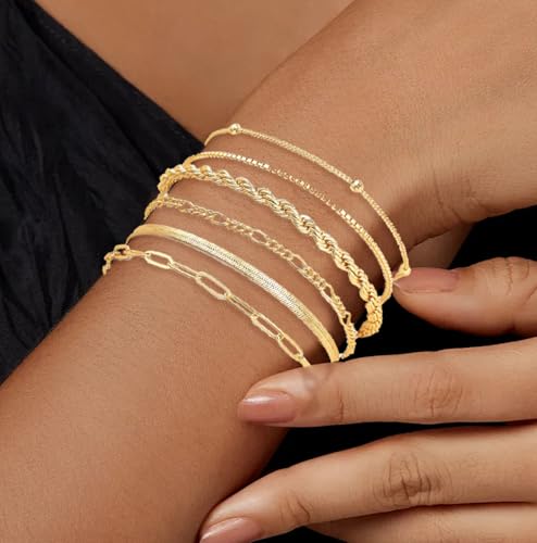 Women 14K Gold Jewelry Bracelets Sets - Trendy Thin Danity Chain Stackable Cuban Link Paperclip Fashion Accessories for Women Gifts4