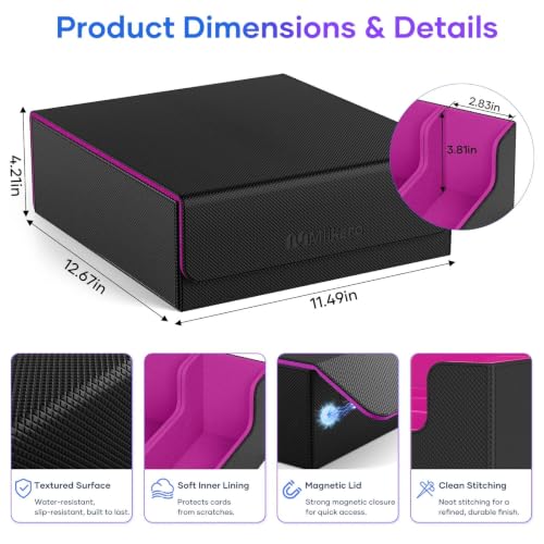 Image of Mlikero Trading Card Storage Box, Bulk Card Storage for 2400+ Sleeved Cards, PU Leather Magnetic Closure Card Organizer with 10 Dividers & 4 Foam Stoppers, Fit for MTG, TCG and Sports Cards (Purple)