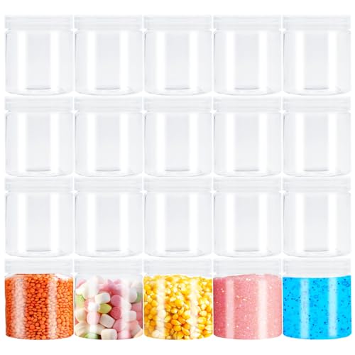 20Pack 4oz Clear Plastic Slime Containers with Lids,Round Refillable Travel Storage Sealed Jars Wide Mouth Container for Candy,Makeup,Cosmetics,Lotions,Eye Shadow,Cream,Butters