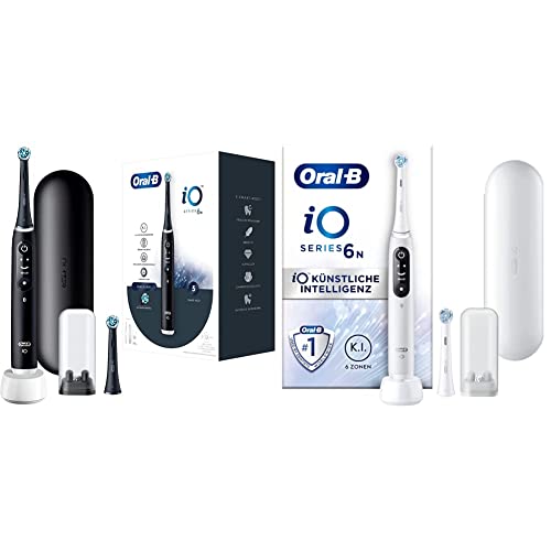 Oral-B iO Series 6 Elektrische Zahnbürste, black lava & iO Series 6 Elektrische Zahnbürste/Electric Toothbrush, 2 Aufsteckbürsten, 5 Putzmodi, Magnet-Technologie, Display & Reiseetui, white