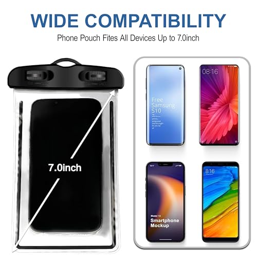Image of CEDO Waterproof Mobile Pouch Universal Cover Case for All Mobiles Cellphone Dry Bag Compatible for iPhone, Samsung, OnePlus, Realme, Redmi Oppo VIVO All Smartphones Upto 7.2 inches (Black) (Pack of 2)