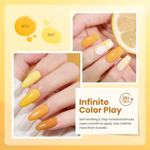 Image of Beetles Yellow Gel Polish Set - Lemon Whisper Collecion, Butter Pastel Light Bright Yellow Gel Polish Set Fall Colors UV LED Soak Off Nail for Manicure