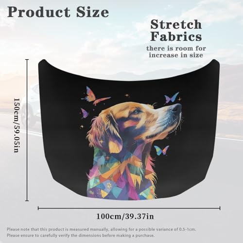 Image of Colorblock Dog Car Hood Cover, Color Golden Retriever Butterfly Washable Elastic Stretchable Polyester Protector for Car Hood, Easy Installation Automotive Accessories