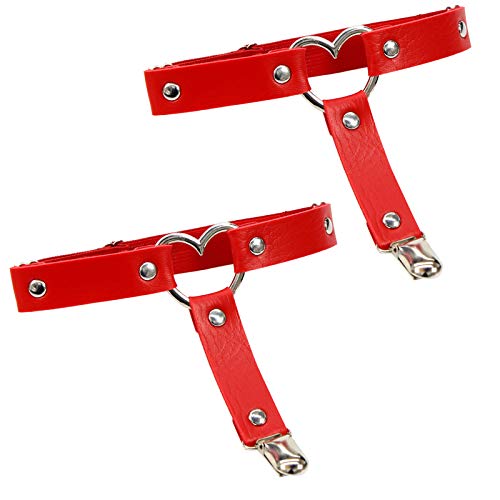 Image of Garters Belt Adjustable Love Heart Leg Garter with Buckle Anti-Slip Clips Elastic Punk 1 Pair