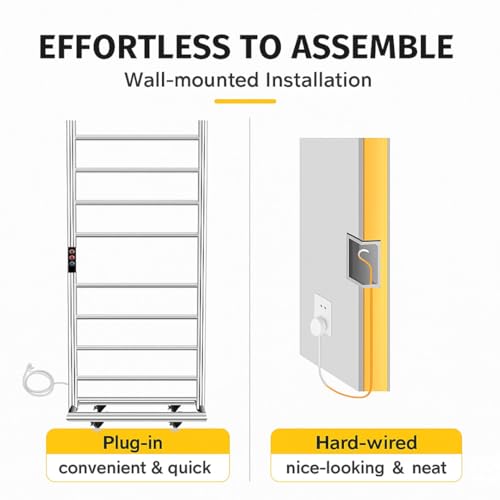 Image of MORZZE MTW-11050 Electric Towel Warmer, 8 Bars 95W SUS 304 Stainless Steel Heated Towel Rack, Floor Standing & Wall Mounted, Adjustable 30-60C, 1-8H Timer, Bathroom Towel Dryer