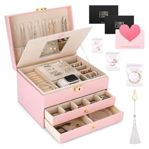 BBWELL Schmuckkästchen mit 2 Schubladen,3 Ebenen,Schmuckkasten,Schmuckbox,Schmuckschatulle für Halsketten,Ohrringe,Armbänder und Ringe mit Schlüsseln und Schlössern.schmuckkiste für Mädchen und Frauen
