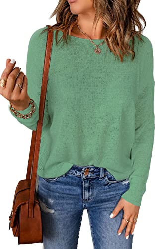Image of Womens's Drop Shoulder Casual Loose Crewneck Lightweight Long Sleeve Pullover Sweaters