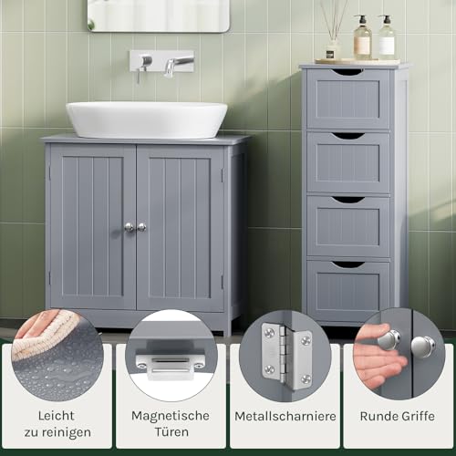 WOLTU Waschbeckenunterschrank, Unterschrank, Badezimmerschrank mit 2 Türen, Badschrank Badregal Waschtisch Holz Grau Bad waschbecken 60x60x30cm