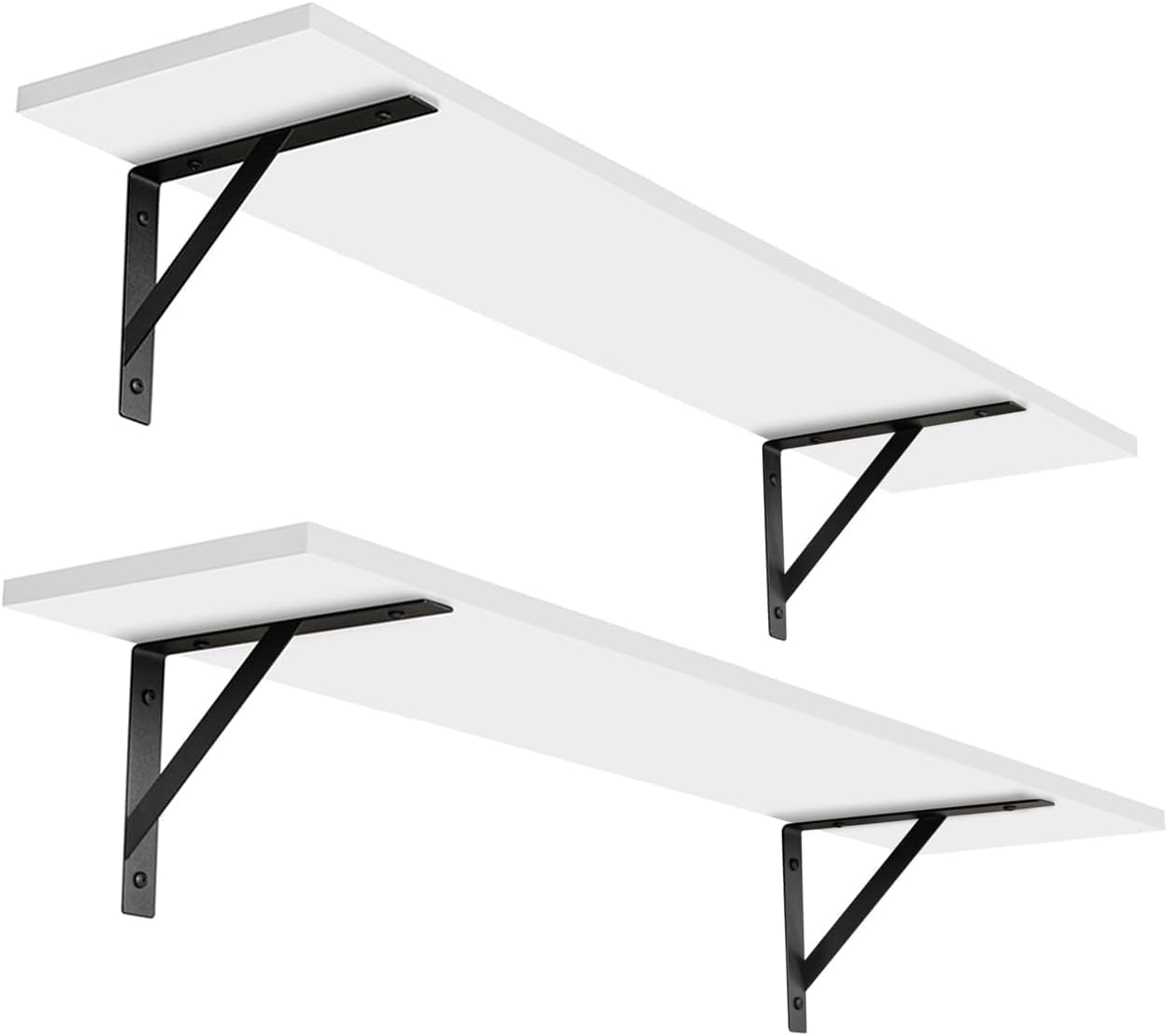 Art Craft World Premium Set of 2 White Floating Wall Shelves – Large Storage Ledges with Heavy-Duty Metal Brackets for Home Décor and Organization-image-28