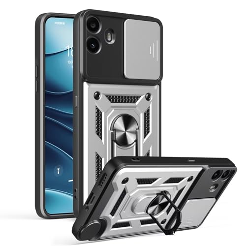ESONG Cover Antiurto per Nothing CMF Phone 1 5G Custodia Armor Protettiva di Grado Militare Scorrevole Fotocamera Proteggi Magnetica Anello Supporto Hard PC&TPU Bumper Case argento