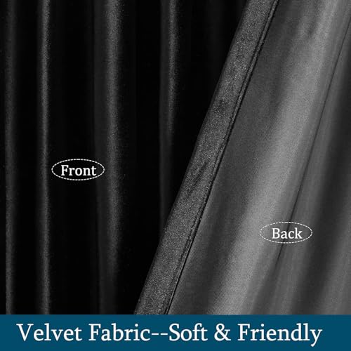 Image of PRIMROSE Black Curtains 102 inch for Living Room Velvet Drapes Blackout Rod Pocket Back Tab Window Treatment Semi Room Darkening Decor Curtains for Bedroom Set of 2 Panels