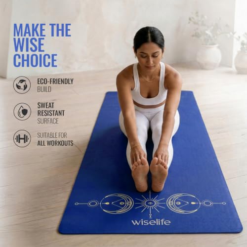 Image of WiseLife Grande XL 6 MM TPE Yoga Mat for Men & Women | Extra Thick, Long & Wide Premium Exercise Mat with Yoga Strap | Anti-Slip & Anti-Tear Ideal for Yoga, Pilates, Home Workouts & Gym Use (Blue)