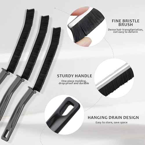 Hartborsten Eckenreinigungsbürste, Premium Spaltreinigungsbürste Fugenbürste Bad, Reinigungsbürste für Tiefenreinigung von Toilette, Fliesenböden Küche Badezimmer, Waschbecken (3 Stücke, Schwarz)
