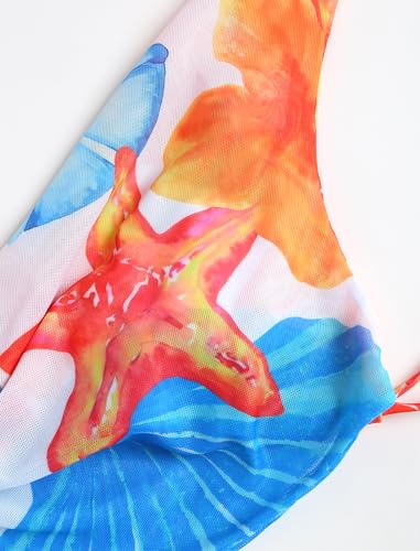 Image of ZAFUL Women's 3 Piece Floral Swimsuit Draped Neck Halter Bikini Tie Side Bathing Suit with Sheer Cover Up Skirt