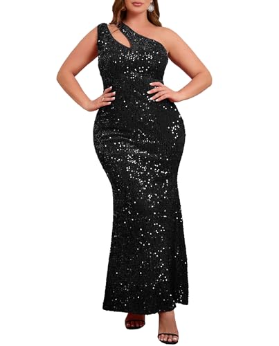 Image of VERWIN Plus Size Sequins Fashion Sleeveless Oblique Collar Mermaid Women's Maxi Dress Evening Dress Party Dress Bodycon Dress