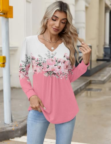 Image of Zeagoo Womens Long Sleeve Tops Fall V Neck Shirt Casual Pleated Tunic Top