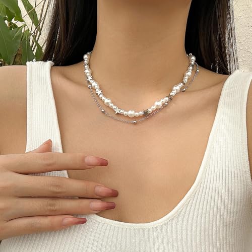Collar de perlas de imitación unisex con cuentas acrílicas en capas 3