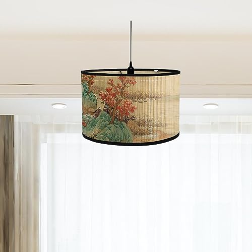 Sharplace Drum Print Lamp Shade, Drum Shaped Lamp Shades, Light Cover, Decorative Handmade Printed Drum Lampshade, Bamboo Lampshade Only for Table Floor, E - Image 4
