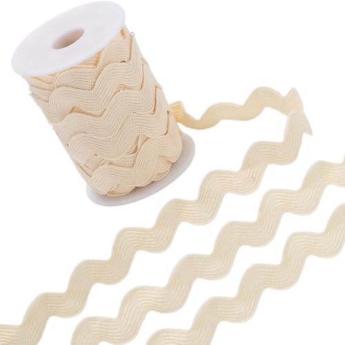 GORGECRAFT 12.5 Yards Rick Rack Trim 13mm Polyester Ric Rac Rickrack Beige Wavy Ribbon Trim Zig Zag Wave Bending Fringe Lace Trim S Shaped Woven Braided Fabric avec Bobine pour la Couture DIY Crafts