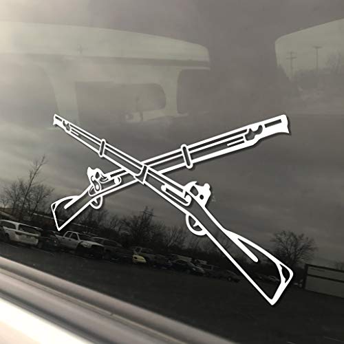 Military Infantry Branch Crossed Rifles 3x5 White Heavy Duty Die Cut Vinyl Window Sticker Decal