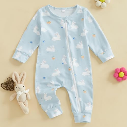 Newborn Baby Boy Girl Easter Rabbit Jumpsuit Long Sleeve Oblique Zipper Romper Bunny One Piece Overall Outfit2