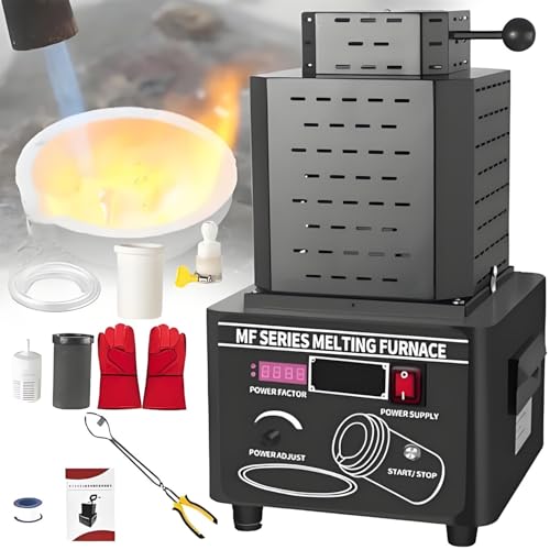 Electric Gold Melting Furnace, 5000W Medium Frequency Induction Smelting Machine, 1600℃ Digital Metal Smelting, 3-5 Minutes Smelting Time, Capacity 2KG