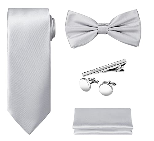 Image of Tie G .5pcs Tie set in a gift box : Tie sets : Solid color Neck tie,Satin Bow tie,Pocket Square, Lapel, Cuffs link