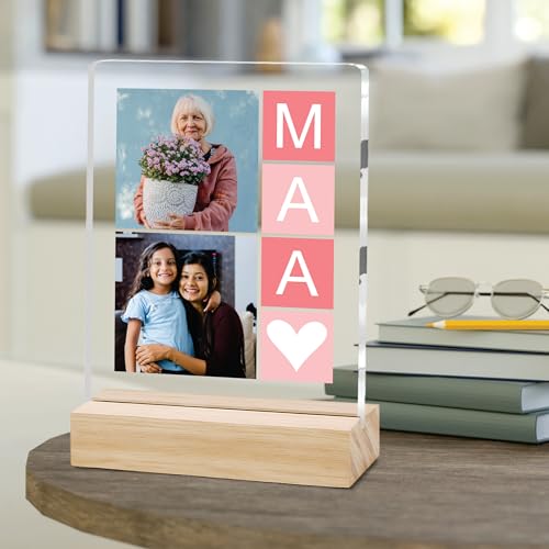 Image of Giftplease Customized Photo Frame With Wooden Stand | Personalised Printed Photo & Text Frame | Gift For Mom | Birthday | Mother's Day | (Transparent, 6x8 Inches, Tabletop) m 13