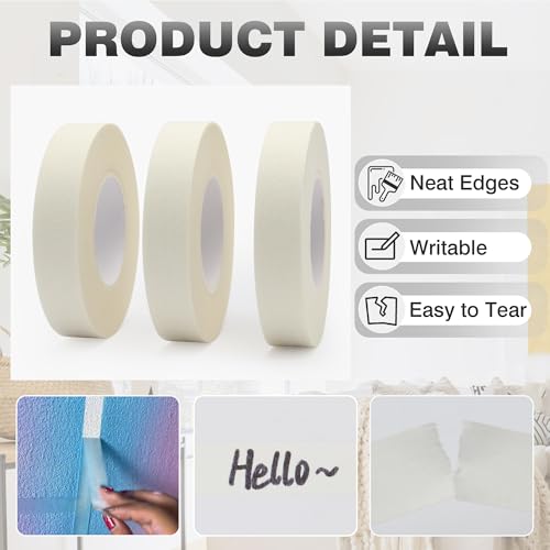Image of Masking Tape 3 /4 inch x 33 Yards, 3 Rolls Beige White Painters Tape General Purpose Paper Tape for Arts DIY Crafts Painting Labeling Decoration School Projects Home Office