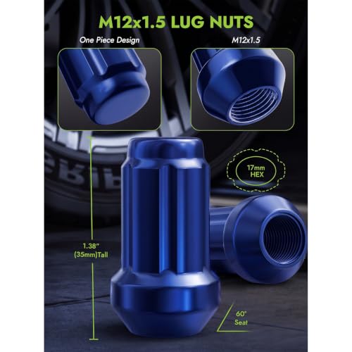 Image of AUTOPTIM M12x1.5 Spline Lug Nuts - 20Pcs Blue Closed End Nuts with Socket