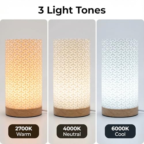 Image of Small Bedside Lamp for Nightstand, 3D Printed Mini Table Lamp, 3 Color Temperatures Warm to Cool White, Cozy Small Lamp for Bedroom Dorm Tight Spaces, Ash Wood Base, 8.8 Inch Tall - Bubble