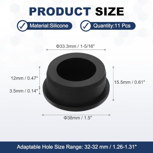 Image of MECCANIXITY 11pcs T-Shaped Silicone Plugs 33.3mm 1-5 /16 Inch Dia, Black | Snap in Plug Hole Seal Cover Round Rubber Stopper for 32-33.3mm Holes Kitchen Rubber Bulkheads Waterproof Sealing