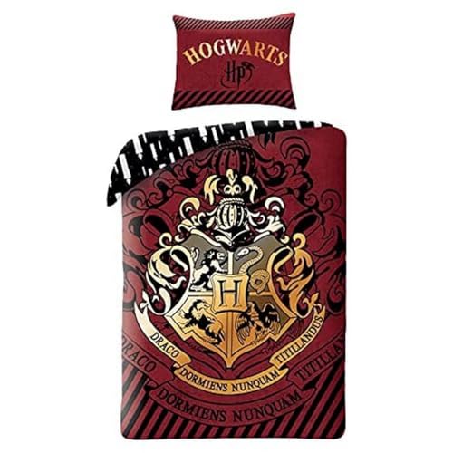 Halantex Juego de ropa de cama de Harry Potter, 140 x 200 cm, funda nórdica de 70 x 90 cm, funda de almohada, 100% algodón, Ron Hogwarts Hermione Hufflepuff Ravenclaw
