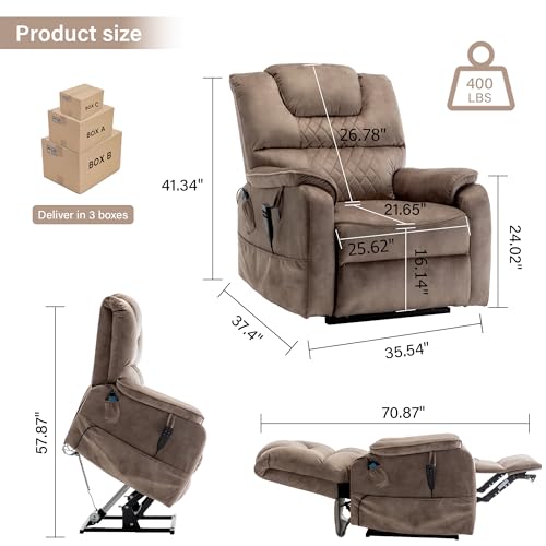 Sillón con tapizado de terciopelo marrón claro reclinable miniatura 2